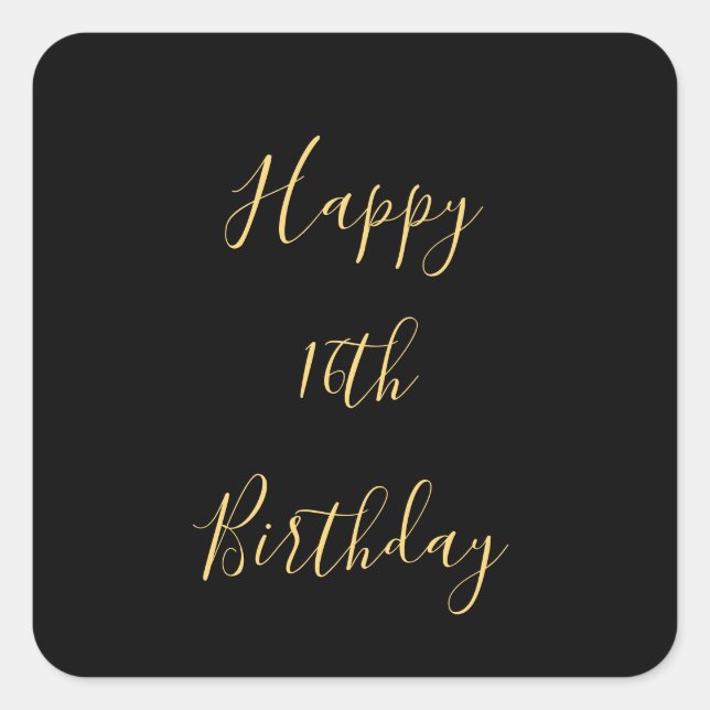 Happy 16th Birthday Golden Yellow Black Custom Age Square Sticker (Front)