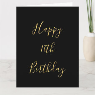 Happy 16th Birthday Golden Yellow Custom Age Black Card