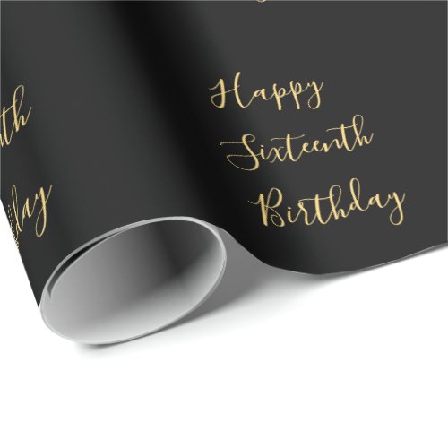 Happy 16th Birthday Golden Yellow Custom Age Black Wrapping Paper