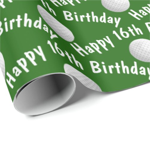 Happy 16th Birthday golf balls Wrapping Paper