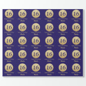 Happy 16th Birthday Navy Blue and Gold Glitter Wrapping Paper (Flat)