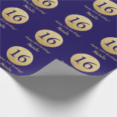 Happy 16th Birthday Navy Blue and Gold Glitter Wrapping Paper (Corner)