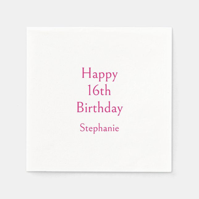 Happy 16th Birthday Party Pink Classy Sixteenth Napkins (Front)