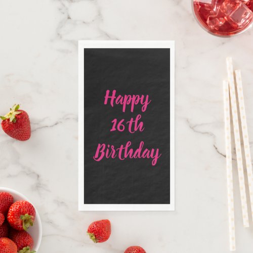 Happy 16th Birthday Pink Black Custom Color 2023 Paper Guest Towels