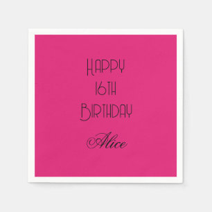 Happy 16th Birthday Pink Black Custom Name 2026 Napkins