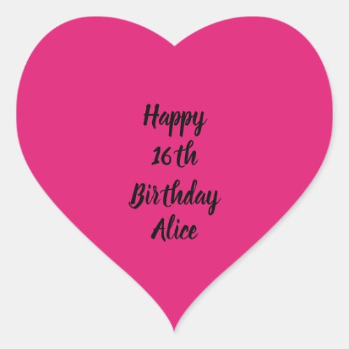 Happy 16th Birthday Pink Black Custom Name Girly Heart Sticker