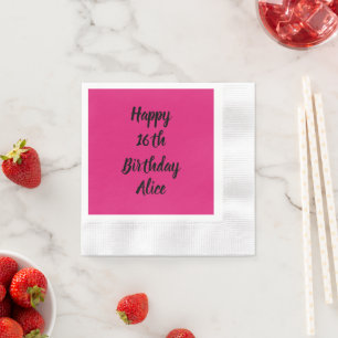 Happy 16th Birthday Pink Black Custom Name Girly Napkins