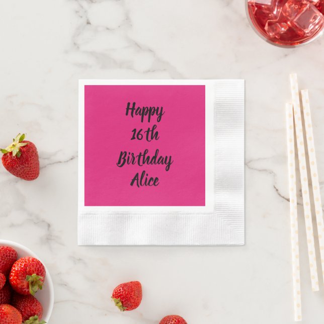 Happy 16th Birthday Pink Black Custom Name Girly Napkins (Insitu)