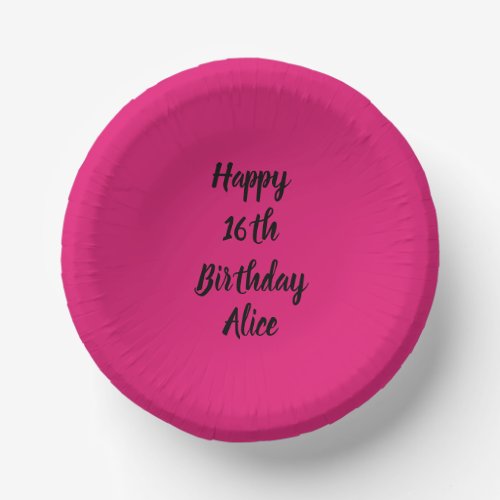 Happy 16th Birthday Pink Black Custom Name Girly  Paper Bowls