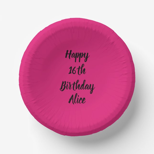 Happy 16th Birthday Pink Black Custom Name Girly  Paper Bowls (Front)
