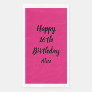 Happy 16th Birthday Pink Black Custom Name Girly Paper Guest Towels