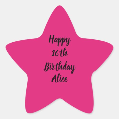 Happy 16th Birthday Pink Black Custom Name Girly Star Sticker