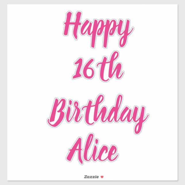Happy 16th Birthday Pink Custom Name Girly 2023 Sticker (Sheet)