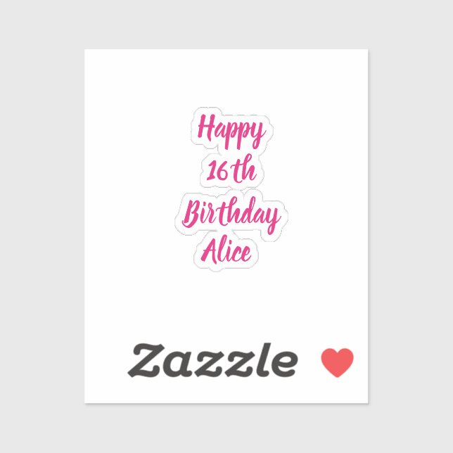Happy 16th Birthday Pink Custom Name Girly Cool Sticker (Sheet)