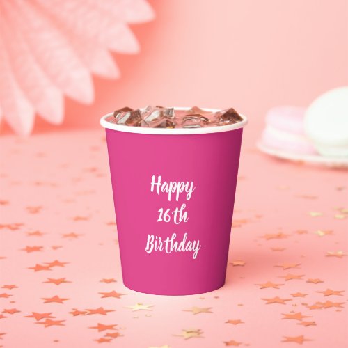 Happy 16th Birthday Pink White Custom Color 2023  Paper Cups