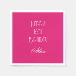 Happy 16th Birthday Pink White Custom Name 2026 Napkins