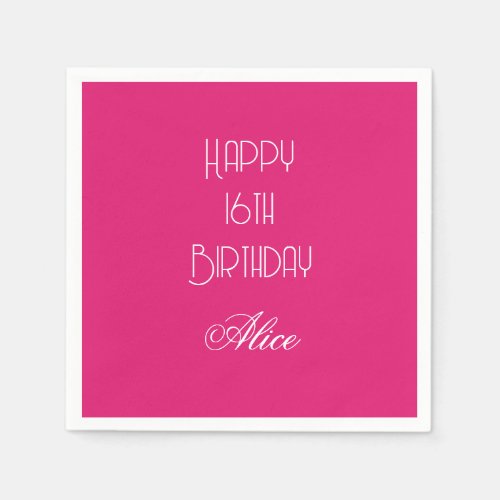 Happy 16th Birthday Pink White Custom Name 2026 Napkins