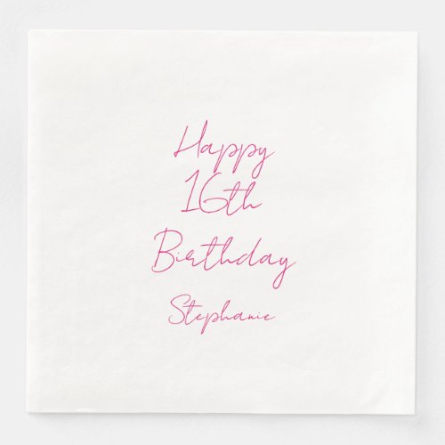 Happy 16th Birthday Pink White Sixteenth 2024 Paper Dinner Napkins