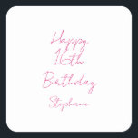 Happy 16th Birthday Pink White Sixteenth 2024 Square Sticker<br><div class="desc">Designed with text template for "Happy 16th Birthday" message and name which you can customize! You may also change the background color as you like.</div>
