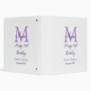 Happy 16th Birthday purple add name monogram moder 3 Ring Binder