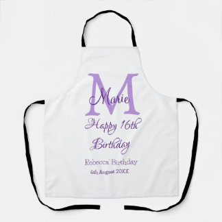 Happy 16th Birthday purple add name monogram moder Apron