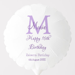 Happy 16th Birthday purple add name monogram moder Balloon