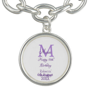 Happy 16th Birthday purple add name monogram moder Bracelet
