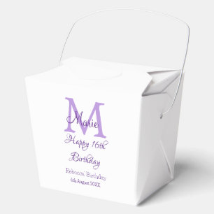 Happy 16th Birthday purple add name monogram moder Favor Boxes