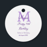 Happy 16th Birthday purple add name monogram moder Favor Tags<br><div class="desc">beautiful design</div>