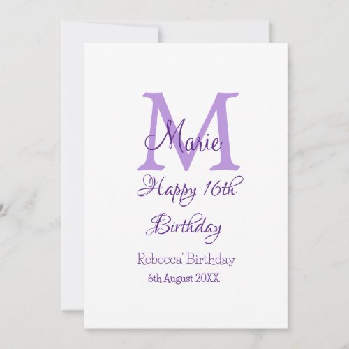 Happy 16th Birthday purple add name monogram moder