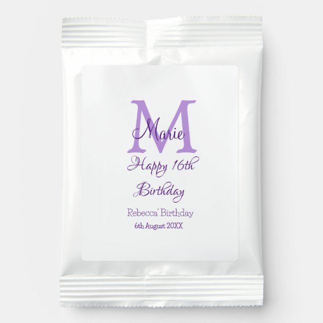 Happy 16th Birthday purple add name monogram moder Hot Chocolate Drink Mix (Front)