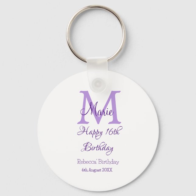 Happy 16th Birthday purple add name monogram moder Keychain (Front)