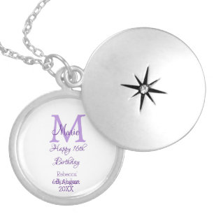Happy 16th Birthday purple add name monogram moder Locket Necklace