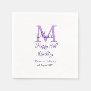 Happy 16th Birthday purple add name monogram moder Napkins