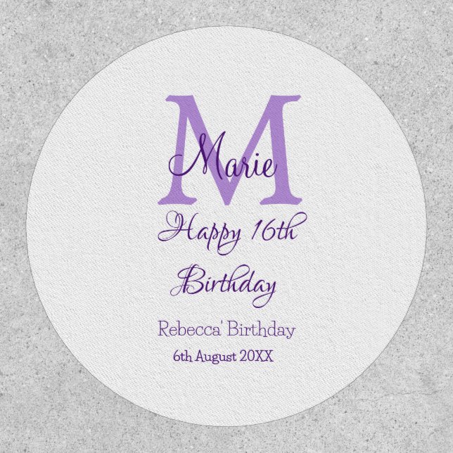 Happy 16th Birthday purple add name monogram moder Patch (Front)