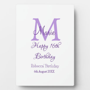 Happy 16th Birthday purple add name monogram moder Plaque
