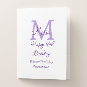 Happy 16th Birthday purple add name monogram moder Pocket Folder