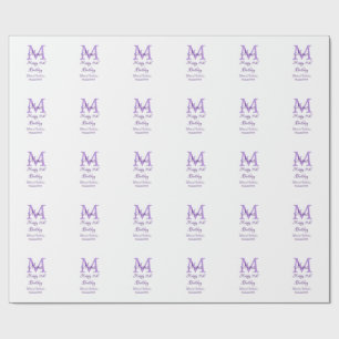 Happy 16th Birthday purple add name monogram moder Wrapping Paper