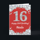 Happy 16th Birthday Red and Silver Glitter Card<br><div class="desc">Happy 16th Birthday Red and Silver Glitter Card with personalized name. For further customization,  please click the "Customize it" button and use our design tool to modify this template.</div>
