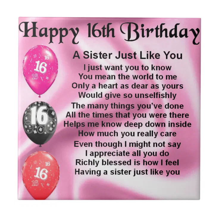 Happy 16th Birthday - sister poem Ceramic Tile | Zazzle