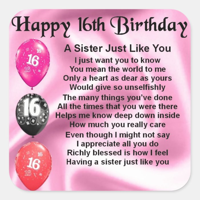 Happy 16th Birthday   sister poem Sticker