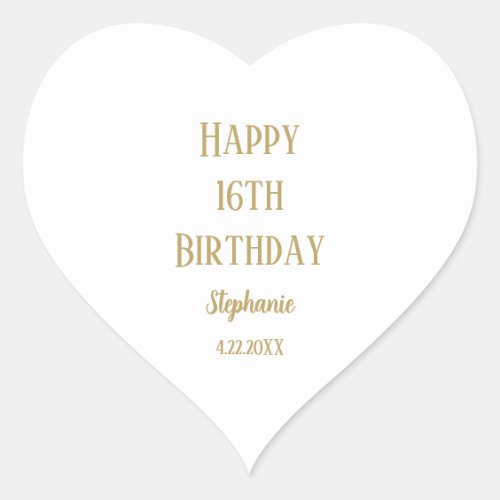 Happy 16th Birthday Sixteen Gold Custom Age Name Heart Sticker