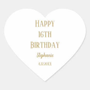 Happy 16th Birthday Sixteen Gold Custom Age Name Heart Sticker