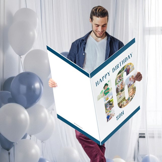 Happy 16th Birthday Son Number 16 Photo Collage Card (Creator Uploaded)