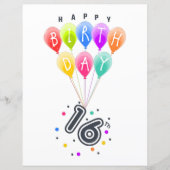 Happy 16th Birthday With Colorful Balloons (Front)