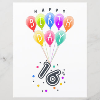 Happy 16th Birthday With Colorful Balloons