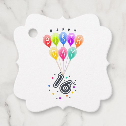 Happy 16th Birthday With Colorful Balloons Favor Tags
