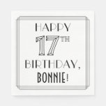 [ Thumbnail: Happy 17th Birthday; Art Deco Style; Custom Name Napkins ]