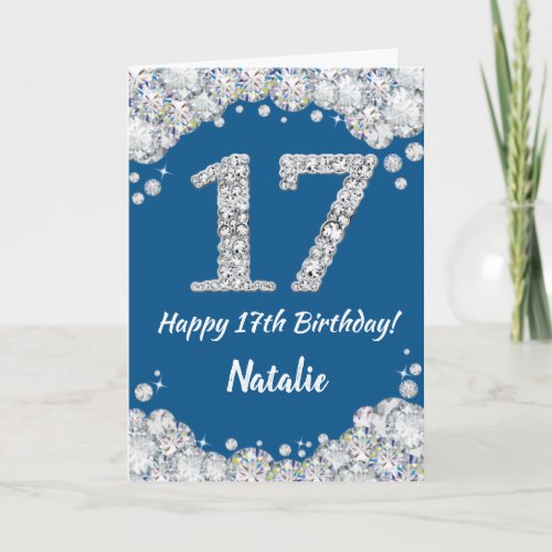 Happy 17th Birthday Blue and Silver Glitter Card