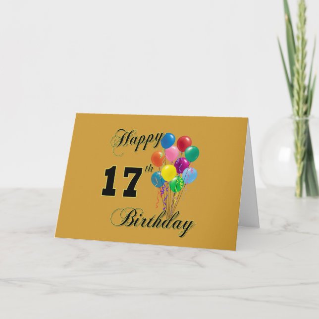 Happy 17th Birthday Design with Balloons Card (Front)